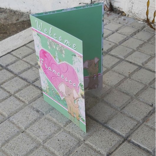 新生児付き/象折りグリーティングカード カード