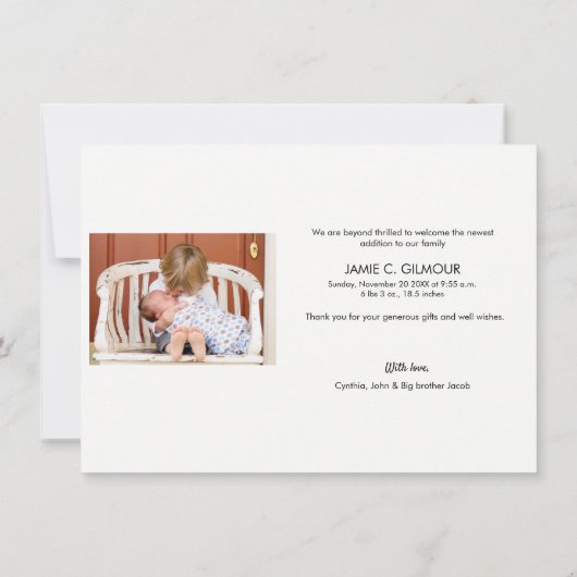 新生児兄弟発表写真ありがとう 案内状 (裏面)