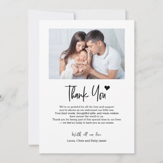 新生児写真ありがとうハートモダン誕生 案内状 (裏面)