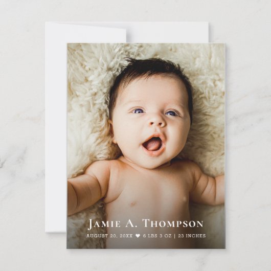 新生児写真ありがとうハートモダン誕生 案内状 (正面)