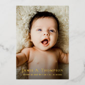 新生児写真ありがとうハートモダン誕生 箔招待状 (正面)