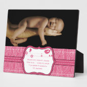 新生児写真かわいいピンクの木目かわいい鳥 フォトプラーク (側面)