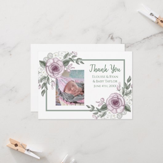 新生児写真とThank You Notes カード (正面/裏面インサイチュ)