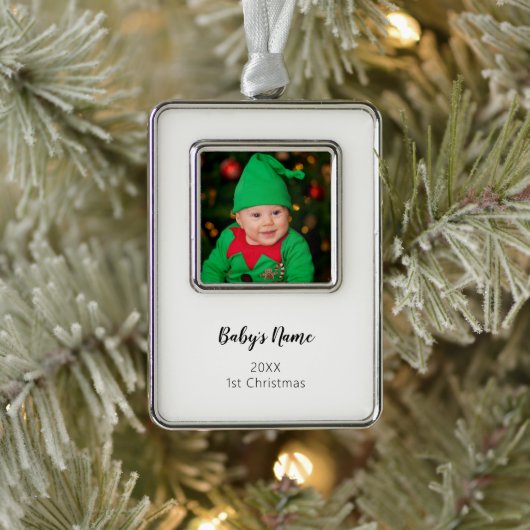 新生児初めてのクリスマス写真年スクリプト名 シルバープレートフレームオーナメント (ツリー)
