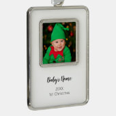 新生児初めてのクリスマス写真年スクリプト名 シルバープレートフレームオーナメント (右)