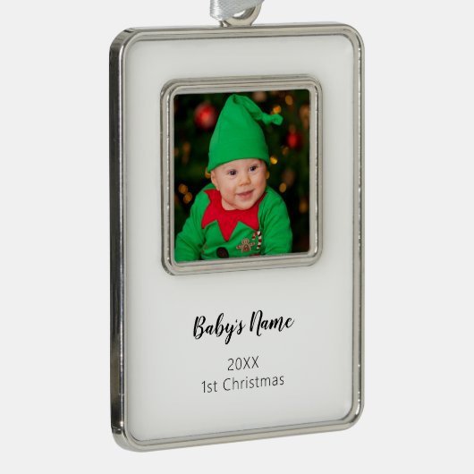 新生児初めてのクリスマス写真年スクリプト名 シルバープレートフレームオーナメント (右)