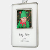 新生児初めてのクリスマス写真年スクリプト名 シルバープレートフレームオーナメント (左)