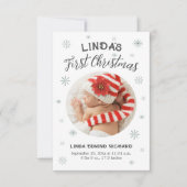 新生児初めてのクリスマス誕生統計ハッピーホリデイ サンキューカード (正面)