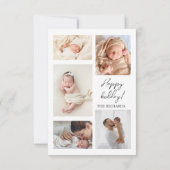 新生児初めてのクリスマス誕生統計ハッピーホリデイ サンキューカード (裏面)