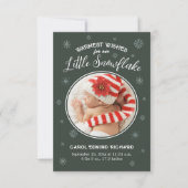 新生児初めてのクリスマス誕生統計ハッピーホリデイ サンキューカード (正面)