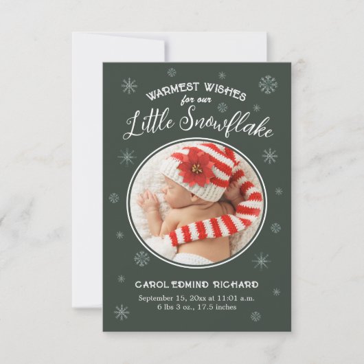 新生児初めてのクリスマス誕生統計ハッピーホリデイ サンキューカード (正面)