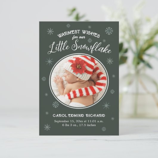 新生児初めてのクリスマス誕生統計ハッピーホリデイ サンキューカード (スタンド正面)