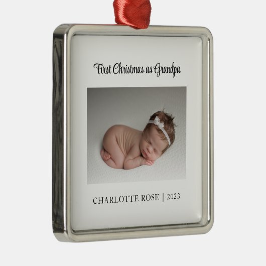 新生児初めてのクリスマスas Grandpa写真 メタルオーナメント (右)