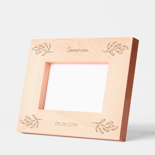新生児名パーソナライズされた伊達植物学離れ レーザー彫刻フレーム (左)