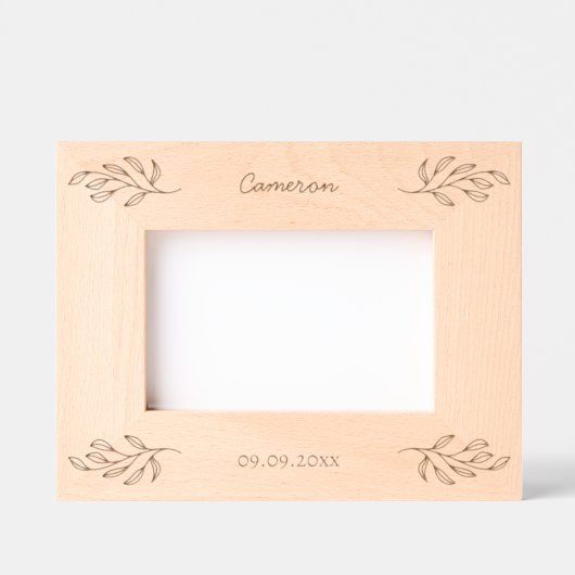 新生児名パーソナライズされた伊達植物学離れ レーザー彫刻フレーム (正面)