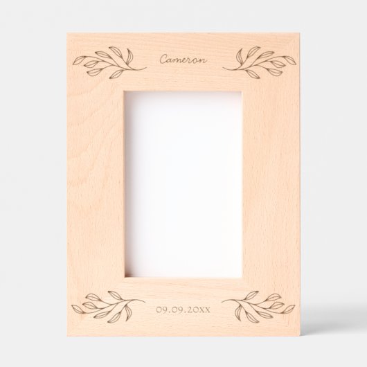 新生児名パーソナライズされた伊達植物学離れ レーザー彫刻フレーム (正面)