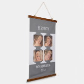 新生児名4写真誕生灰色の日付 吊り下げ型タペストリー (傾斜あり)