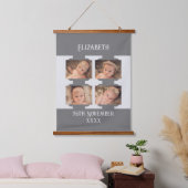 新生児名4写真誕生灰色の日付 吊り下げ型タペストリー (寝室)