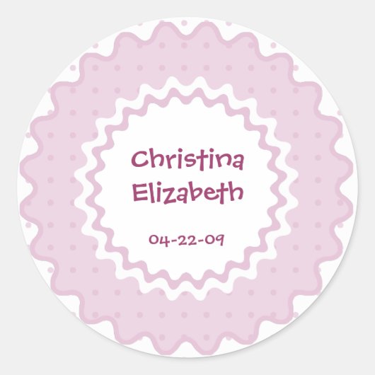 新生児名，誕生シールの日付 – ピンク ラウンドシール (正面)