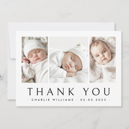 新生児告知3枚の写真サンキューカード サンキューカード (正面)