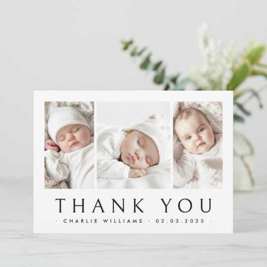 新生児告知3枚の写真サンキューカード サンキューカード (スタンド正面)