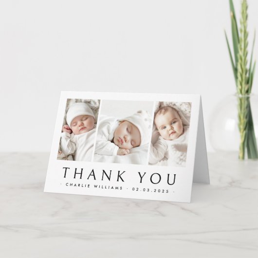 新生児告知3枚の写真サンキューカード サンキューカード (正面)