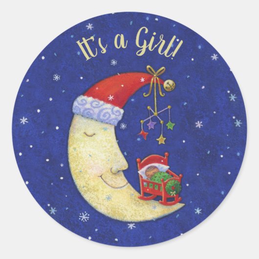 新生児女の子クリスマスサンタムーン ラウンドシール (正面)