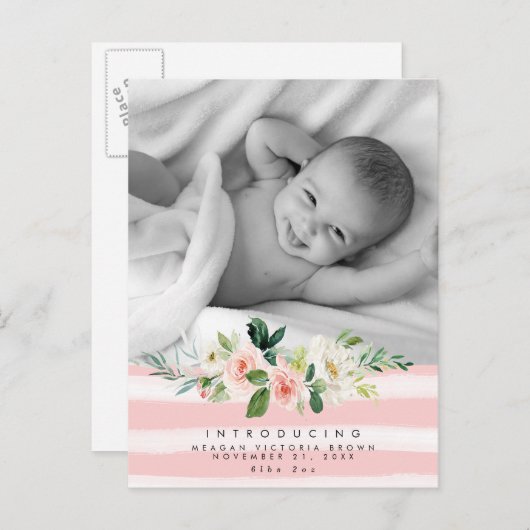 新生児女子生誕発表写真はがき 案内ポストカード (正面/裏面)