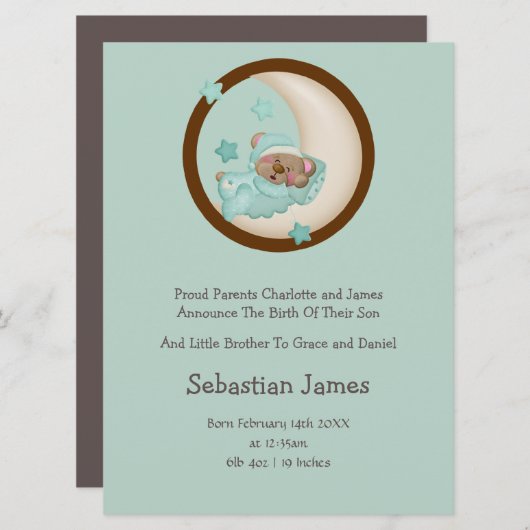 新生児寝熊 案内状 (正面/裏面)