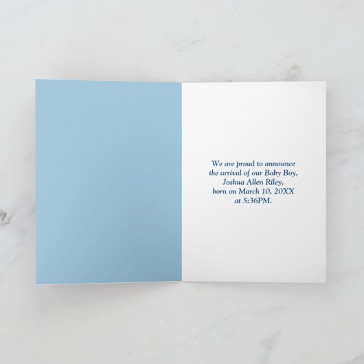 新生児少年の写真フレームの発表 案内状 (内部)