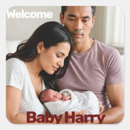 新生児少年の出産の発表写真モダン スクエアシール