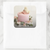 新生児少年の出産の発表写真モダン スクエアシール (バッグ)