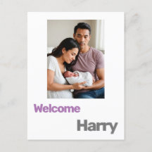 新生児少年の女の子の誕生発表パープルモダン