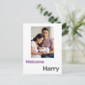 新生児少年の女の子の誕生発表パープルモダン ポストカード (スタンド正面)