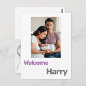 新生児少年の女の子の誕生発表パープルモダン ポストカード (正面/裏面)