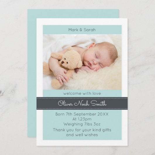 新生児少年の発表/サンキューカード 案内状 (正面/裏面)