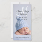 新生児少年の誕生の発表の写真カード 案内状 (正面)