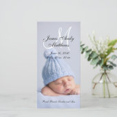 新生児少年の誕生の発表の写真カード 案内状 (スタンド正面)