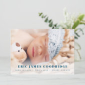 新生児少年の誕生の発表の写真カード 案内状 (スタンド正面)