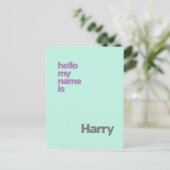 新生児少年の誕生の発表ブルーモダンパープル ポストカード (スタンド正面)