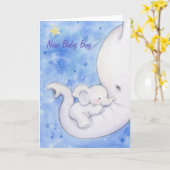 新生児少年、かわいい象の母はベビーを持って。 カード (黄色い花)