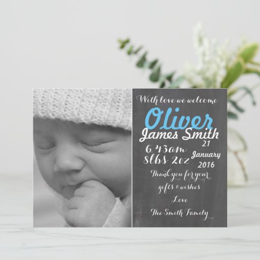 新生児少年/出産案内カードパーソナライズされた/ 案内状 (スタンド正面)