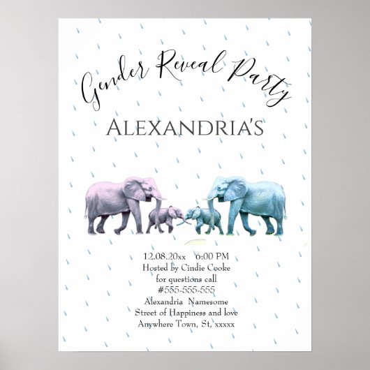 新生児性が可愛いピンクとブルーの象を現す ポスター (正面)