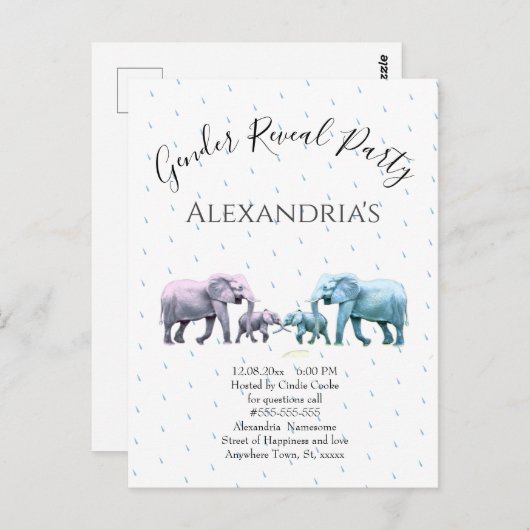 新生児性が可愛いピンクとブルーの象を現す ポストカード (正面/裏面)