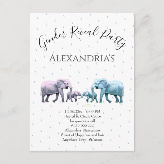 新生児性が可愛いピンクとブルーの象を現す ポストカード (正面)