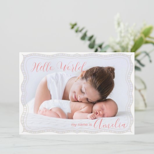 新生児生まれたばかりのガール誕生統計4写真 案内状 (スタンド正面)