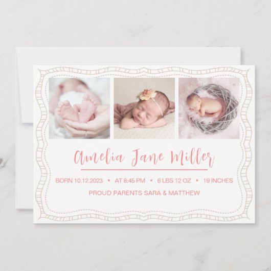 新生児生まれたばかりのガール誕生統計4写真 案内状 (裏面)