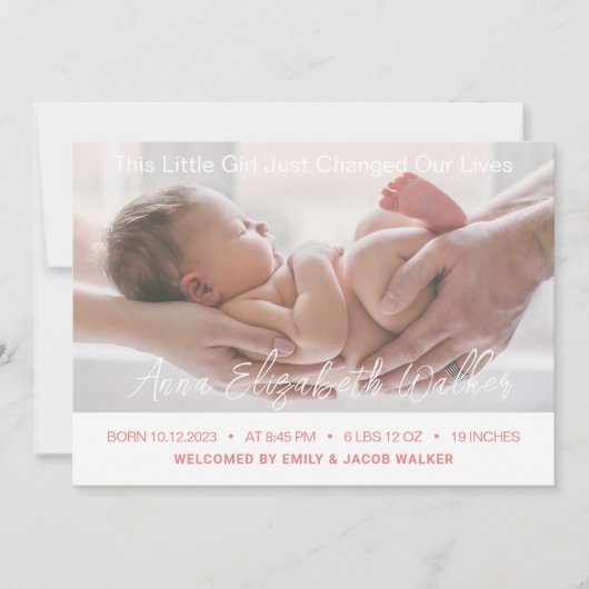 新生児生まれたばかりのガール誕生統計5写真 案内状 (正面)