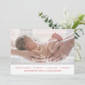 新生児生まれたばかりのガール誕生統計5写真 案内状 (スタンド正面)