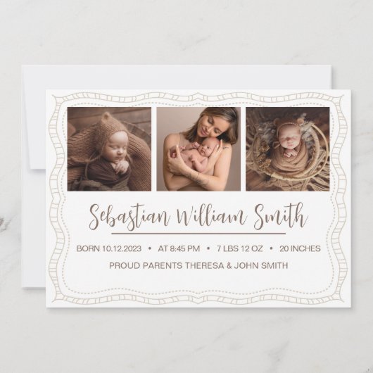 新生児生まれたばかりのボーイ誕生統計4写真 案内状 (裏面)